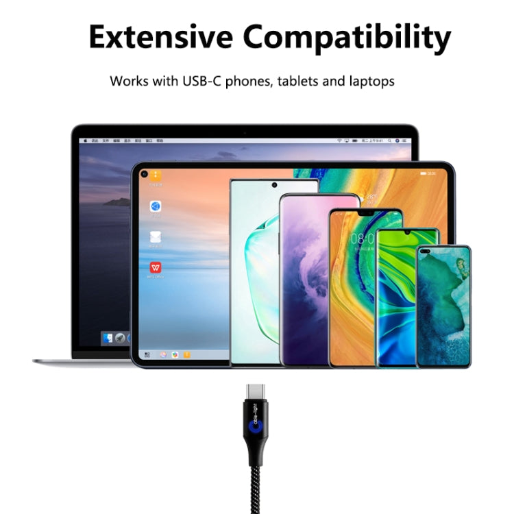 ENKAY ENK-CB104 2.4A USB to USB-C / Type-C Nylon Weaving Data Transfer Charging Cable with Intelligent Light, Length: 1m