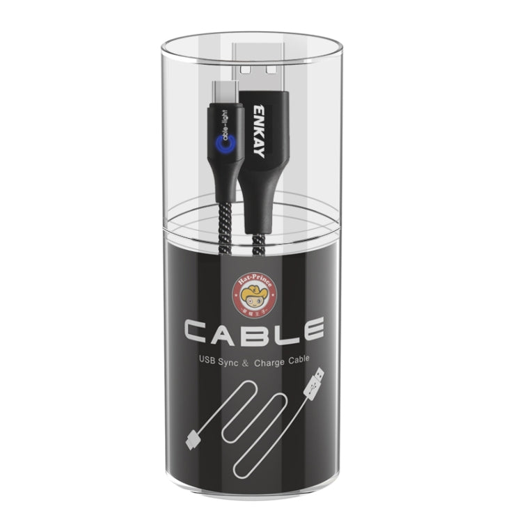 ENKAY ENK-CB104 2.4A USB to USB-C / Type-C Nylon Weaving Data Transfer Charging Cable with Intelligent Light, Length: 1m