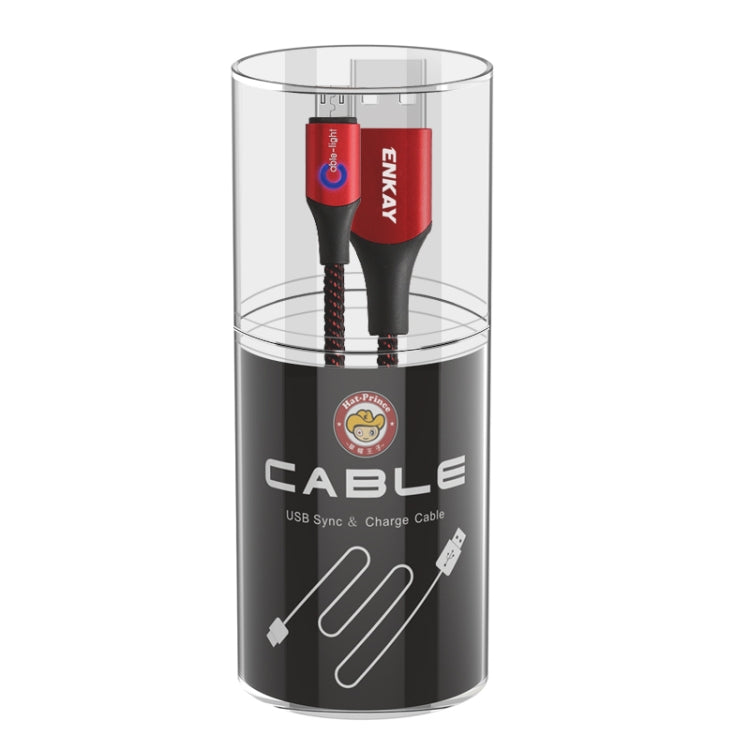ENKAY ENK-CB304 2.4A USB to Micro USB Nylon Weaving Data Transfer Charging Cable with Intelligent Light, Length: 1m(Black)