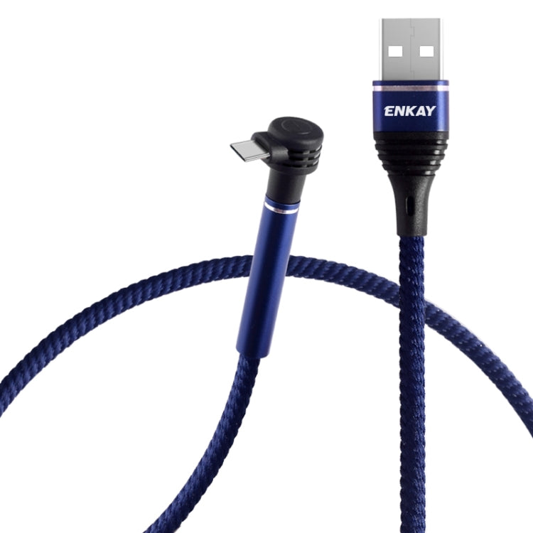 ENKAY ENK-CB105 2.4A USB to USB-C / Type-C Cloth Texture Round Cable Data Transfer Charging Cable with Holder Function, Length: 1m(Blue)