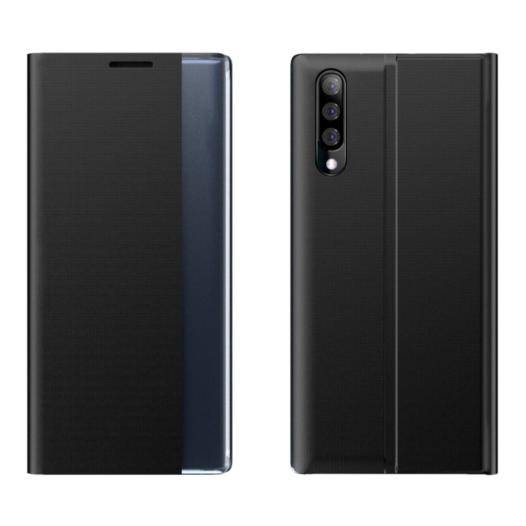 For Galaxy A70 / A70s Side Display Magnetic Horizontal Flip Plain Texture Cloth + PC Case with Holder & Sleep / Wake-up Function