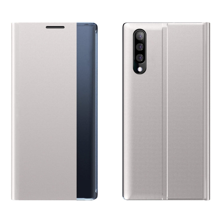 For Galaxy A70 / A70s Side Display Magnetic Horizontal Flip Plain Texture Cloth + PC Case with Holder & Sleep / Wake-up Function