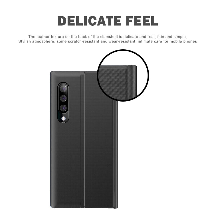 For Galaxy A70 / A70s Side Display Magnetic Horizontal Flip Plain Texture Cloth + PC Case with Holder & Sleep / Wake-up Function