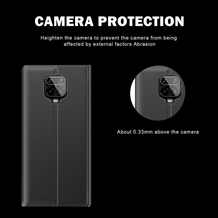 For Xiaomi Redmi Note 9S / Note9 Pro / Note 9 Pro Max Side Display Magnetic Horizontal Flip Plain Texture Cloth + PC Case with Holder & Sleep / Wake-up Function