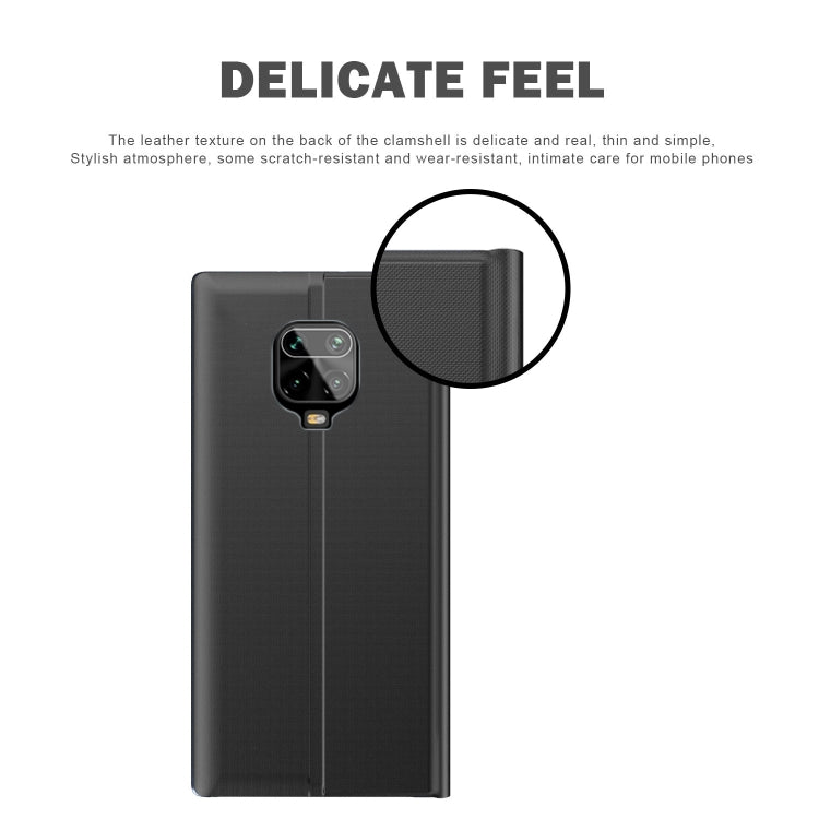 For Xiaomi Redmi Note 9S / Note9 Pro / Note 9 Pro Max Side Display Magnetic Horizontal Flip Plain Texture Cloth + PC Case with Holder & Sleep / Wake-up Function