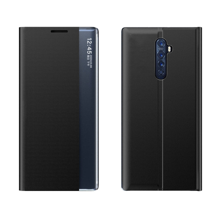 For OPPO Reno2 F / Reno2 Z Side Display Magnetic Horizontal Flip Plain Texture Cloth + PC Case with Holder & Sleep / Wake-up Function