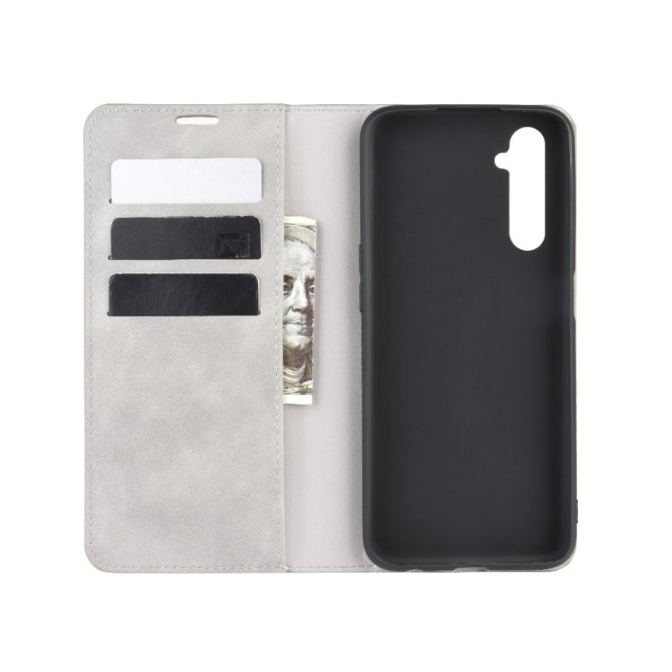 For OPPO Realme 6 Retro-skin Business Magnetic Suction Leather Case with Holder & Card Slots & Wallet