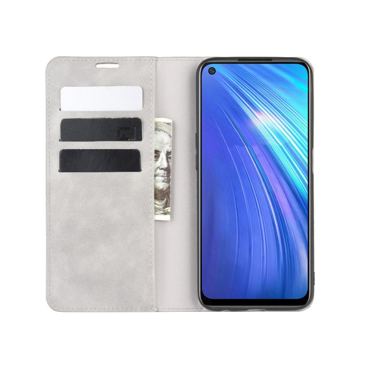 For OPPO Realme 6 Retro-skin Business Magnetic Suction Leather Case with Holder & Card Slots & Wallet