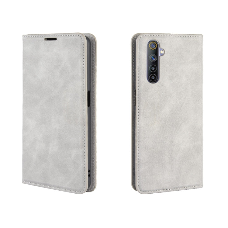 For OPPO Realme 6 Retro-skin Business Magnetic Suction Leather Case with Holder & Card Slots & Wallet