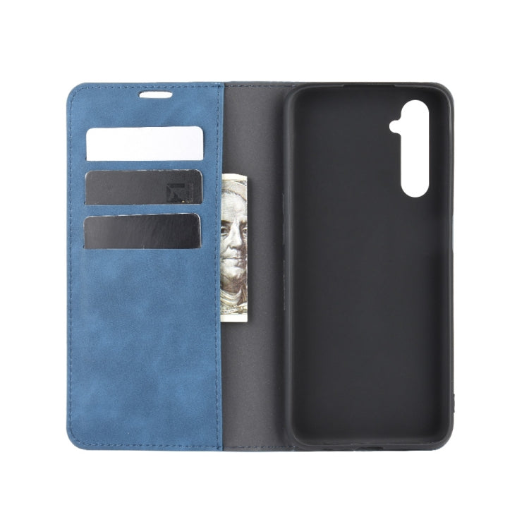 For OPPO Realme 6 Retro-skin Business Magnetic Suction Leather Case with Holder & Card Slots & Wallet