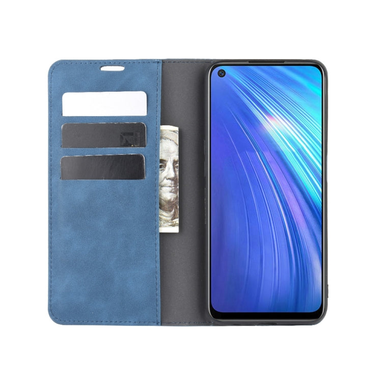 For OPPO Realme 6 Retro-skin Business Magnetic Suction Leather Case with Holder & Card Slots & Wallet