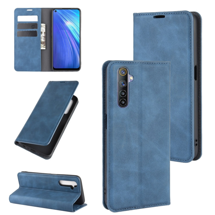 For OPPO Realme 6 Retro-skin Business Magnetic Suction Leather Case with Holder & Card Slots & Wallet