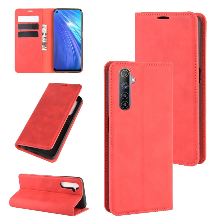 For OPPO Realme 6 Retro-skin Business Magnetic Suction Leather Case with Holder & Card Slots & Wallet