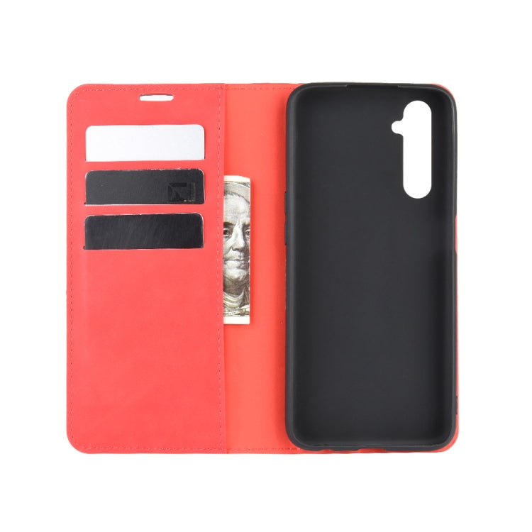 For OPPO Realme 6 Retro-skin Business Magnetic Suction Leather Case with Holder & Card Slots & Wallet