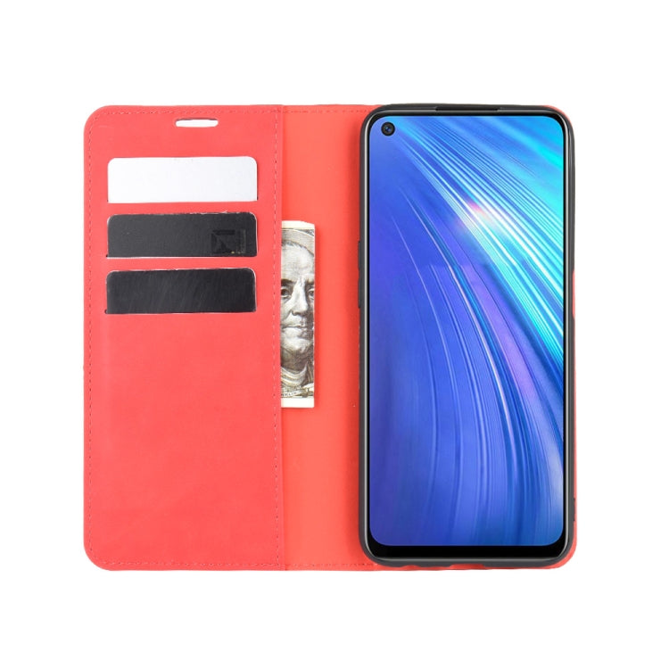 For OPPO Realme 6 Retro-skin Business Magnetic Suction Leather Case with Holder & Card Slots & Wallet