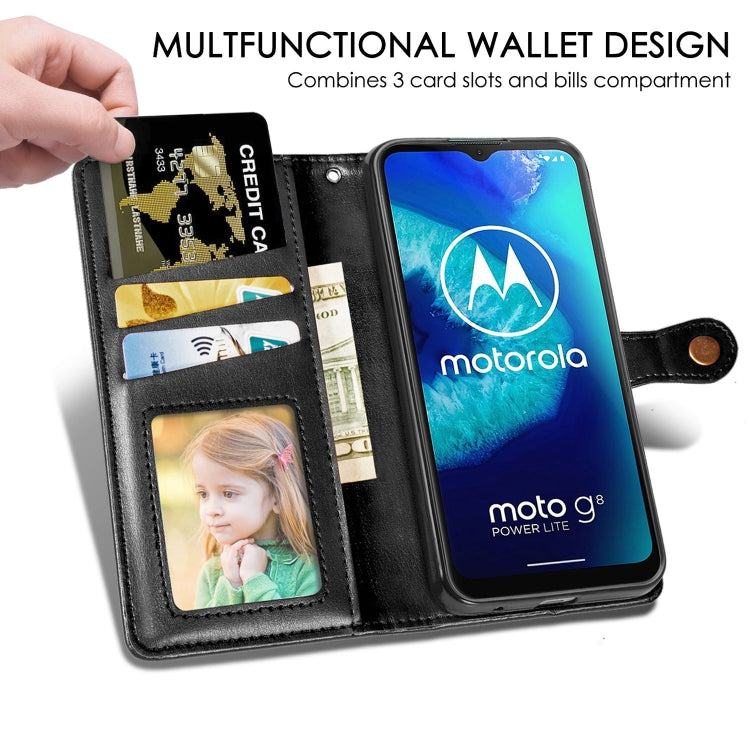 For Moto G8 Power Lite Retro Solid Color Leather Buckle Phone Case with Lanyard & Photo Frame & Card Slot & Wallet & Stand Function