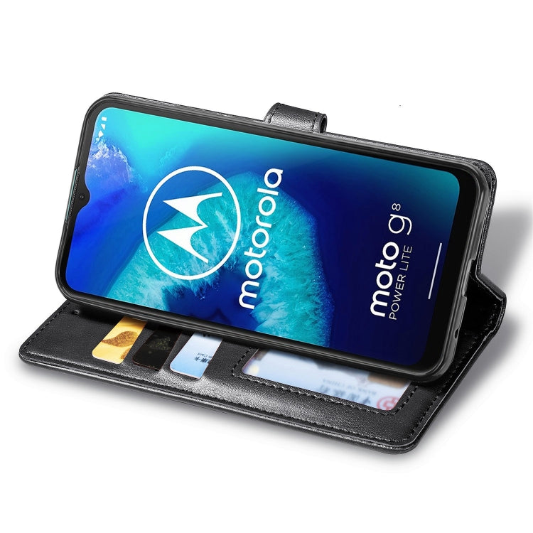 For Moto G8 Power Lite Retro Solid Color Leather Buckle Phone Case with Lanyard & Photo Frame & Card Slot & Wallet & Stand Function