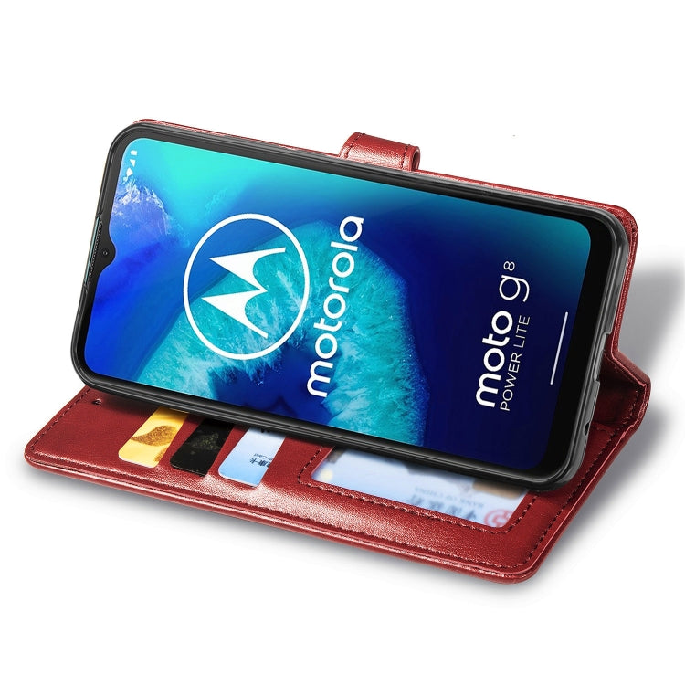 For Moto G8 Power Lite Retro Solid Color Leather Buckle Phone Case with Lanyard & Photo Frame & Card Slot & Wallet & Stand Function