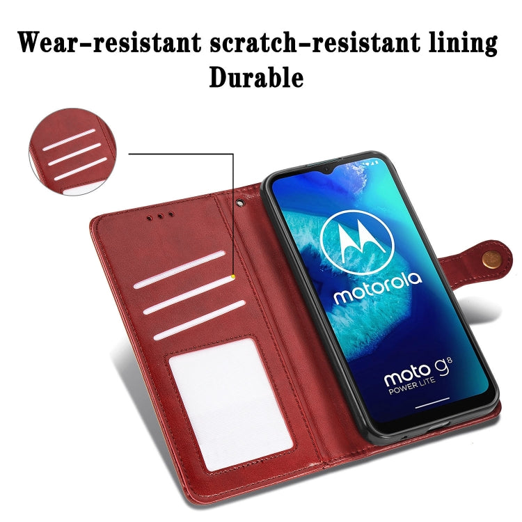 For Moto G8 Power Lite Retro Solid Color Leather Buckle Phone Case with Lanyard & Photo Frame & Card Slot & Wallet & Stand Function