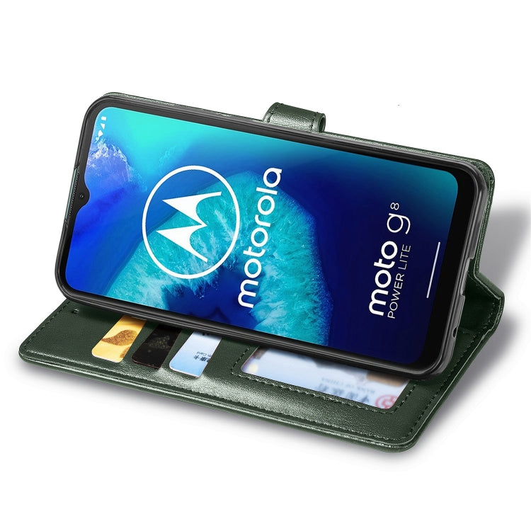 For Moto G8 Power Lite Retro Solid Color Leather Buckle Phone Case with Lanyard & Photo Frame & Card Slot & Wallet & Stand Function