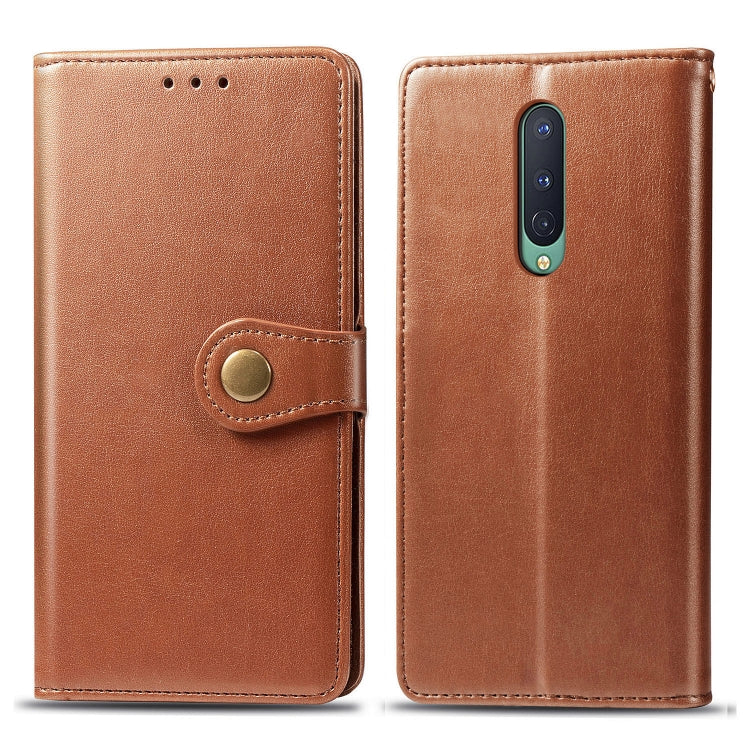 For OnePlus 8 Retro Solid Color Leather Buckle Phone Case with Lanyard & Photo Frame & Card Slot & Wallet & Stand Function