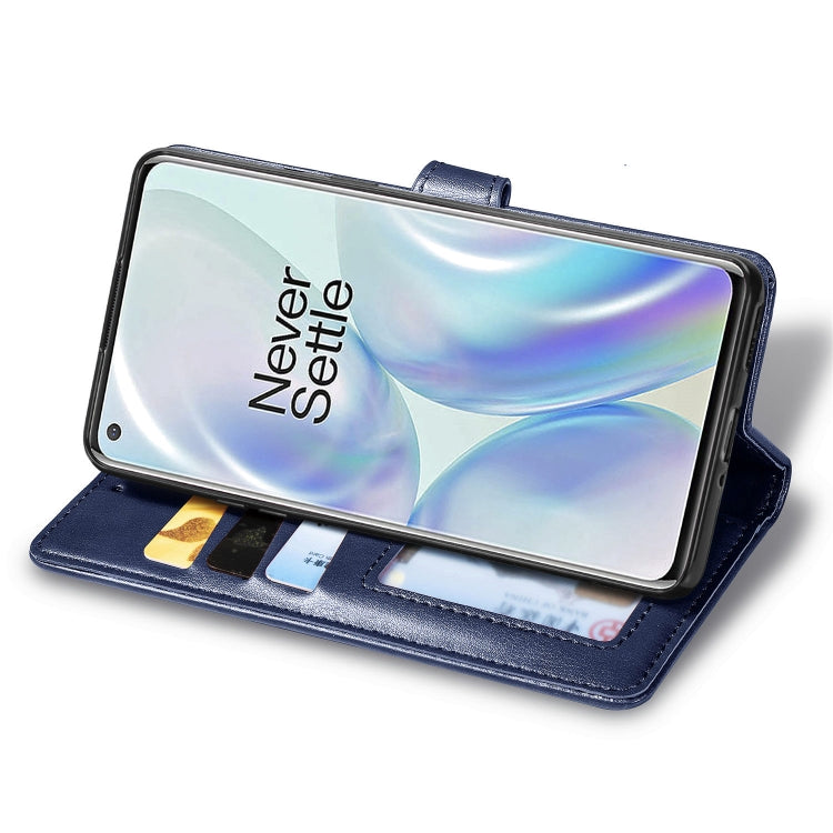 For OnePlus 8 Retro Solid Color Leather Buckle Phone Case with Lanyard & Photo Frame & Card Slot & Wallet & Stand Function