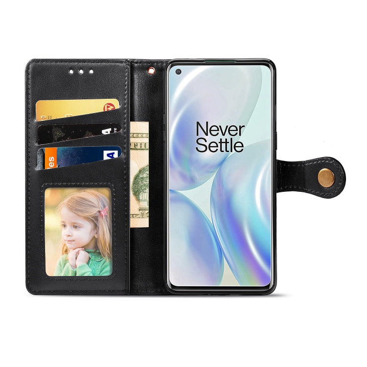 For OnePlus 8 Retro Solid Color Leather Buckle Phone Case with Lanyard & Photo Frame & Card Slot & Wallet & Stand Function