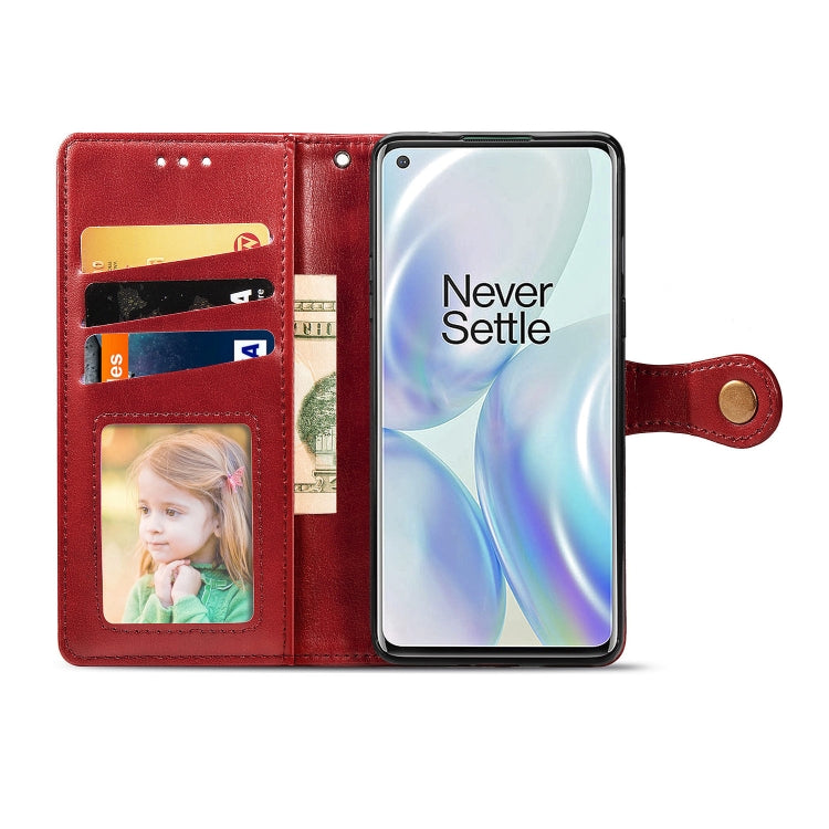 For OnePlus 8 Retro Solid Color Leather Buckle Phone Case with Lanyard & Photo Frame & Card Slot & Wallet & Stand Function