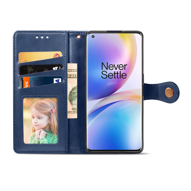 For OnePlus 8 Pro Retro Solid Color Leather Buckle Phone Case with Lanyard & Photo Frame & Card Slot & Wallet & Stand Function