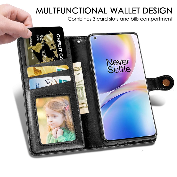 For OnePlus 8 Pro Retro Solid Color Leather Buckle Phone Case with Lanyard & Photo Frame & Card Slot & Wallet & Stand Function