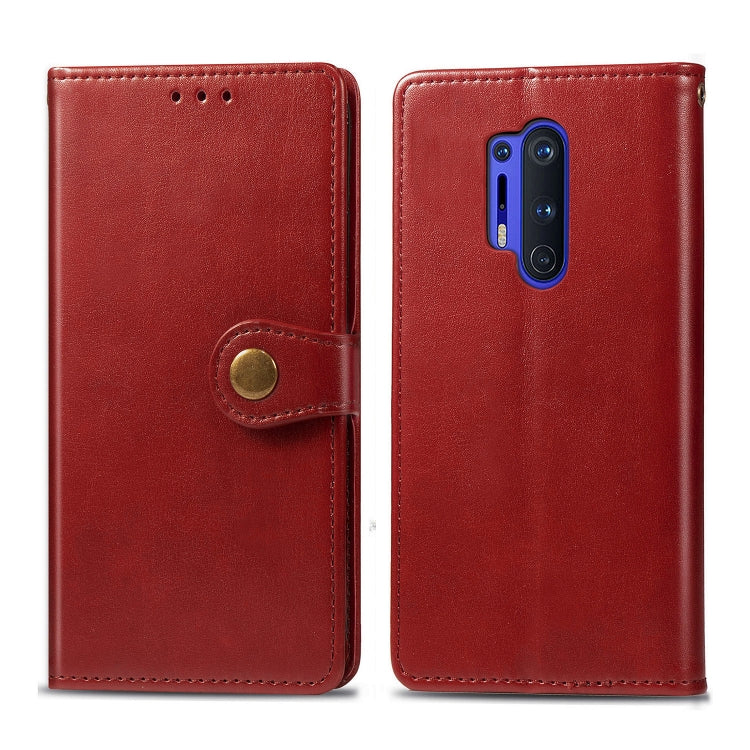For OnePlus 8 Pro Retro Solid Color Leather Buckle Phone Case with Lanyard & Photo Frame & Card Slot & Wallet & Stand Function
