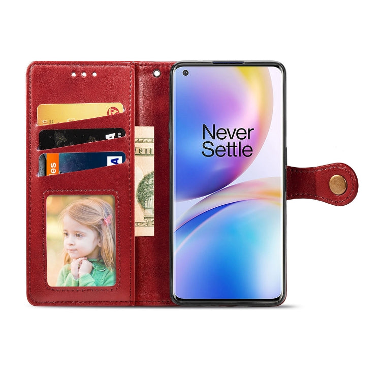 For OnePlus 8 Pro Retro Solid Color Leather Buckle Phone Case with Lanyard & Photo Frame & Card Slot & Wallet & Stand Function