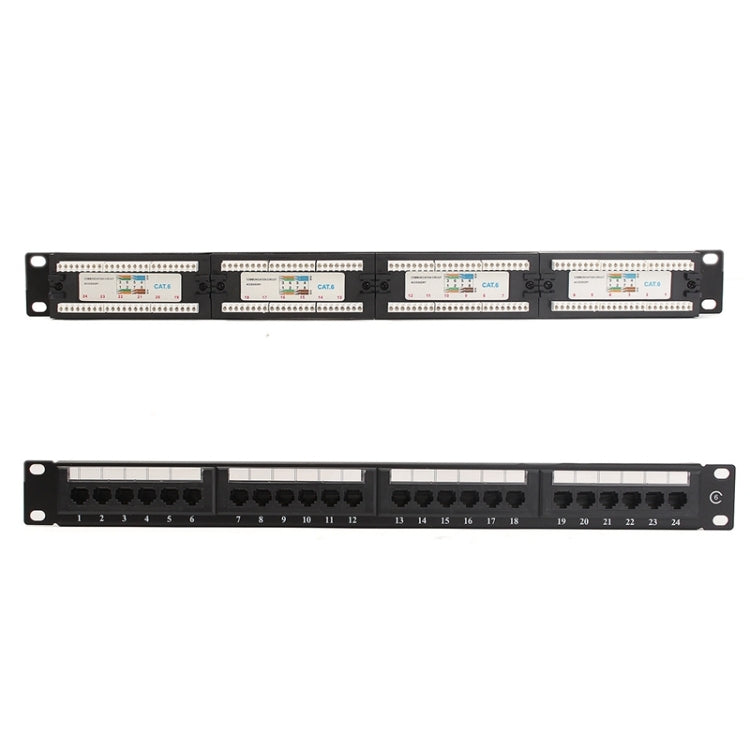 24 Port CAT5E Patch Panel -1U for 19 Inch Rack Mount- RJ45 CAT6 Ethernet Network LAN Adapter Cable Mount Bracket