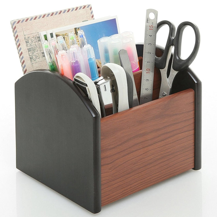 4-compartment Wooden Storage Box Pen Holder