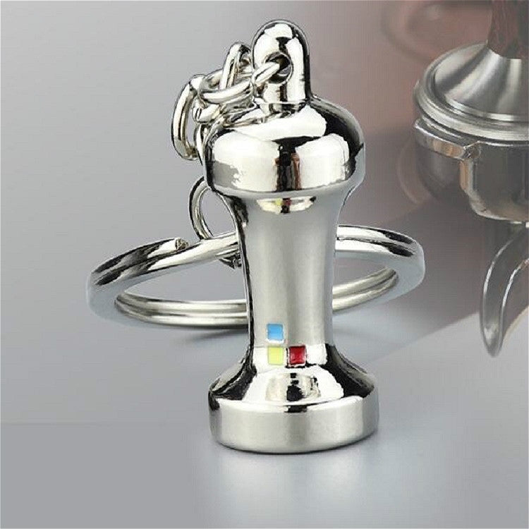 Creative Coffee Appliance Keychain Metal 3D Mini Coffee Pot Pendant, Color:Powder Hammer Nickel
