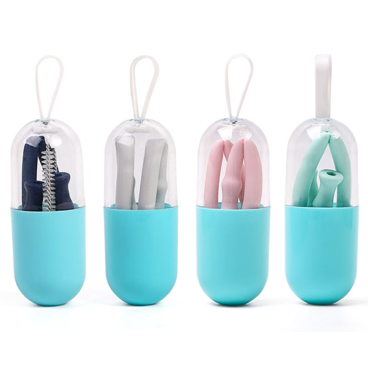 2 Sets Foldable Silicone Straw with Carrying Case & Cleaning Brush, Random Color Delivery