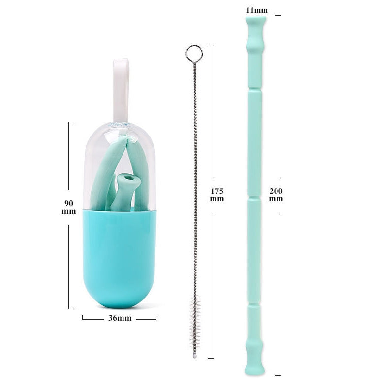 2 Sets Foldable Silicone Straw with Carrying Case & Cleaning Brush, Random Color Delivery