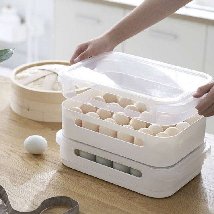 Refrigerator Egg Box Egg Fresh Storage Box Household Egg Bracket with Lid(White)