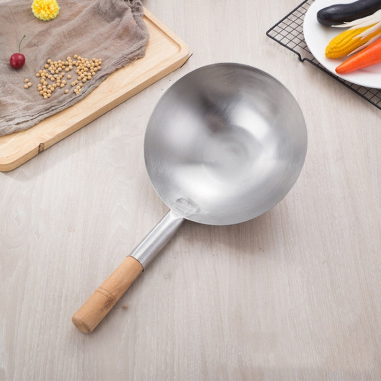 Stainless Steel Kitchen Spoon Water Spoon Large Scoop, Size:22cm(Wooden Handle)
