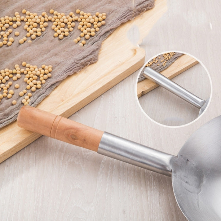 Stainless Steel Kitchen Spoon Water Spoon Large Scoop, Size:22cm(Wooden Handle)