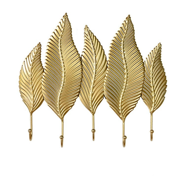 Living Room Creative Golden Leaf Hook Porch Hanging Wall Decoration Mural Pendant, Style:5 Rows