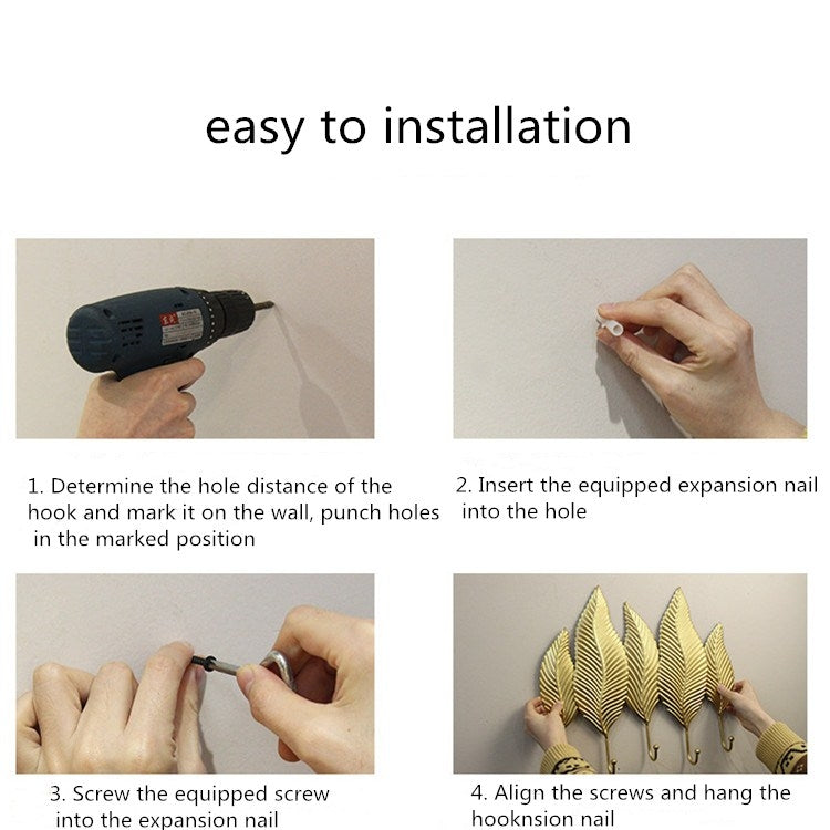 Living Room Creative Golden Leaf Hook Porch Hanging Wall Decoration Mural Pendant, Style:5 Rows