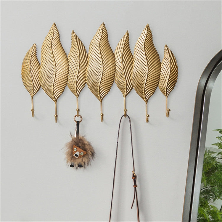 Living Room Creative Golden Leaf Hook Porch Hanging Wall Decoration Mural Pendant, Style:7 Rows