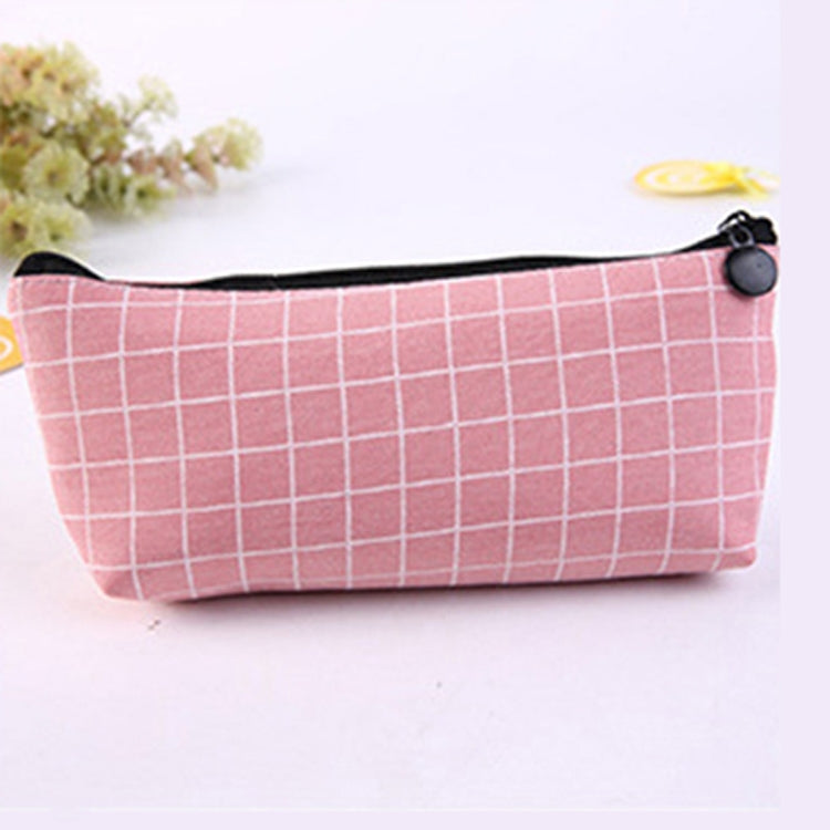 Grid Concise Solid Color Canvas Pencil Bag Creative School Supplies Stationery