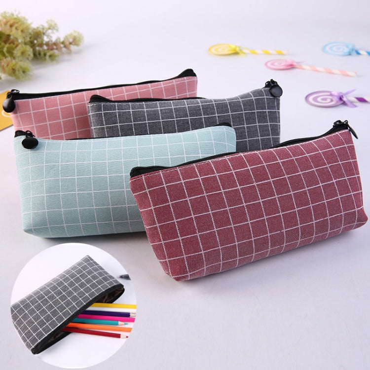 Grid Concise Solid Color Canvas Pencil Bag Creative School Supplies Stationery
