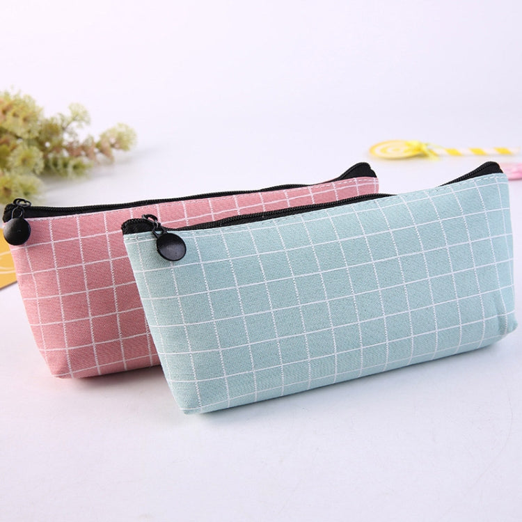 Grid Concise Solid Color Canvas Pencil Bag Creative School Supplies Stationery