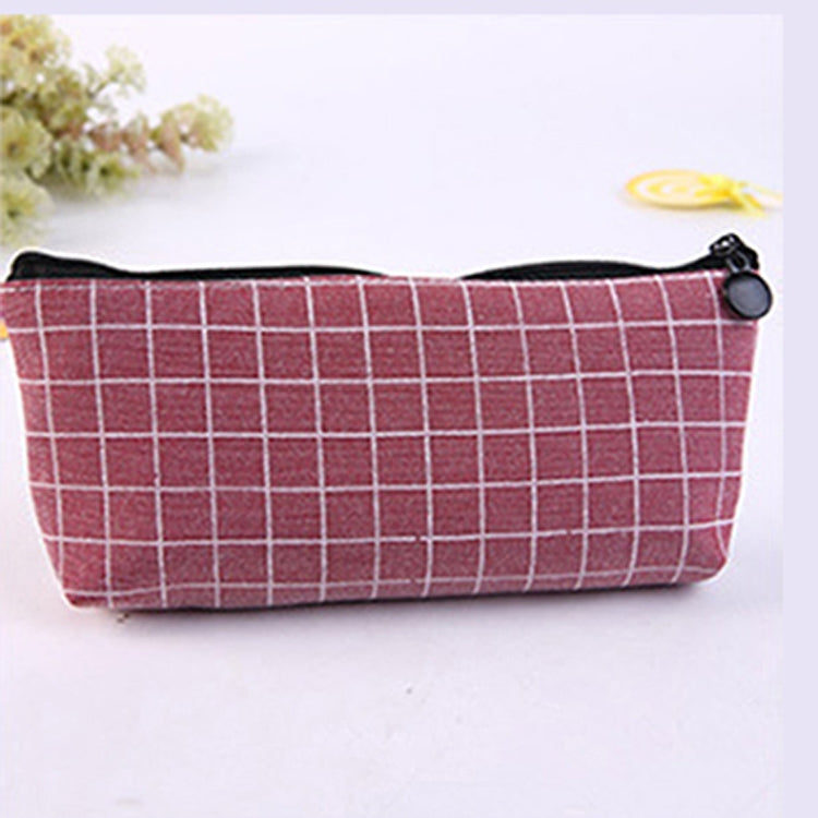 Grid Concise Solid Color Canvas Pencil Bag Creative School Supplies Stationery