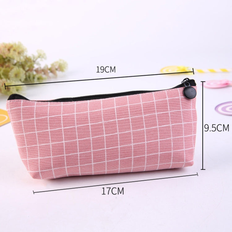 Grid Concise Solid Color Canvas Pencil Bag Creative School Supplies Stationery