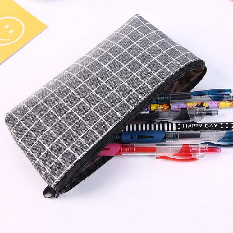 Grid Concise Solid Color Canvas Pencil Bag Creative School Supplies Stationery