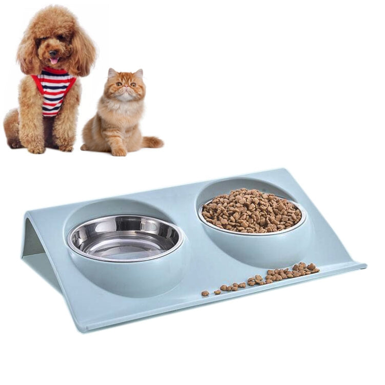 Stainless Steel Pet Bowl Slope Plastic Anti-skid Anti-splash Food Feeder, Size:L